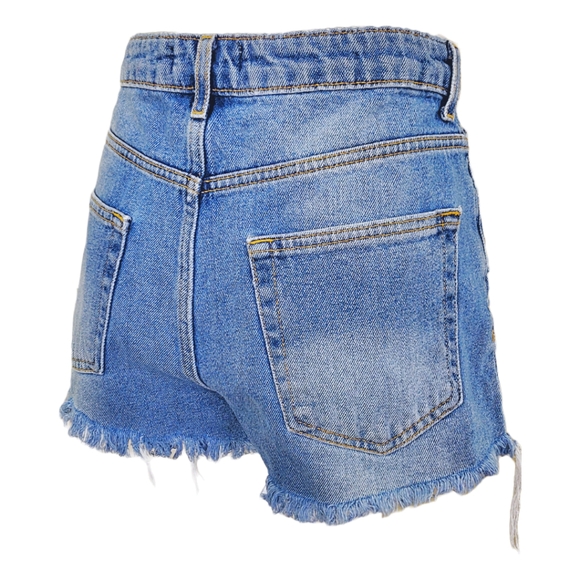 High Waist Distressed Denim Shorts - Picture 4 of 7